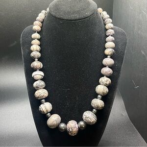 Sterling Silver Heavy Crazy Lace Agate Beaded Necklace Quartz Stone Toggle